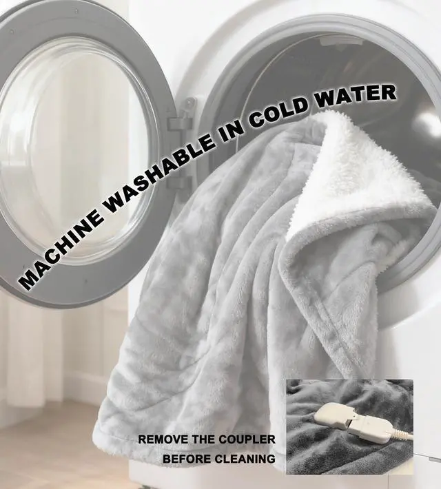 Alt view image 7 of 7 - COZYXWORLD Heated Electric Blanket Over Heated Protection Throws 9 Hours Auto Off ETL Certificated Blankets Grey 50×60