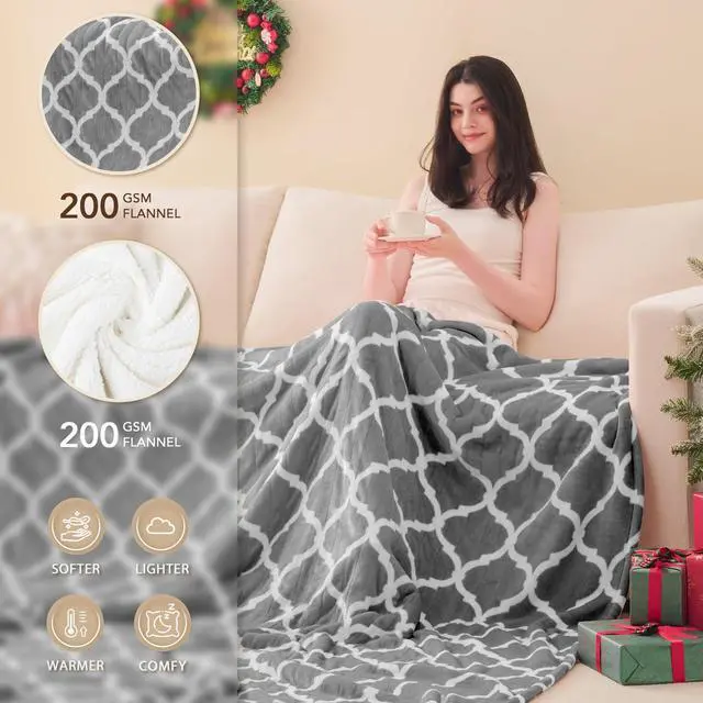 Alt view image 2 of 7 - Heated Blanket Electric Throw - 50x60 Heating Blanket with 10 Fast Heat Levels 8 Hours Auto Off Soft Cozy Flannel Over-Heated Protection ETL Certification Keep Warming in Home