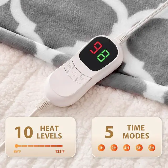 Alt view image 4 of 7 - Heated Blanket Electric Throw - 50x60 Heating Blanket with 10 Fast Heat Levels 8 Hours Auto Off Soft Cozy Flannel Over-Heated Protection ETL Certification Keep Warming in Home