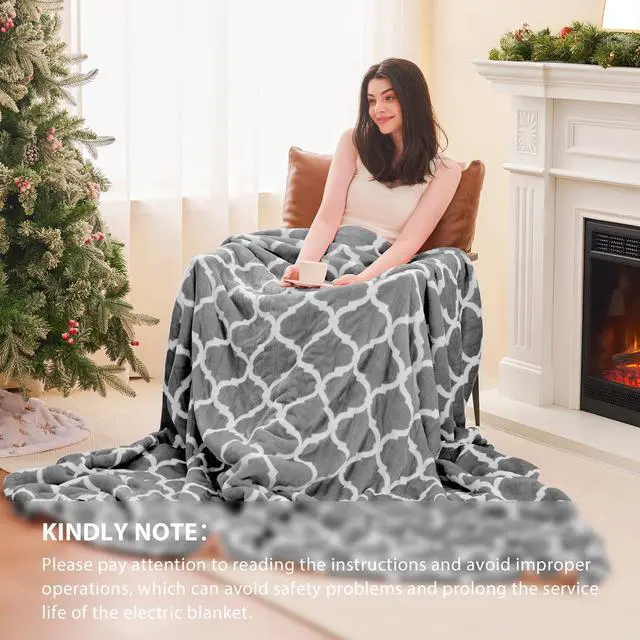 Alt view image 6 of 7 - Heated Blanket Electric Throw - 50x60 Heating Blanket with 10 Fast Heat Levels 8 Hours Auto Off Soft Cozy Flannel Over-Heated Protection ETL Certification Keep Warming in Home
