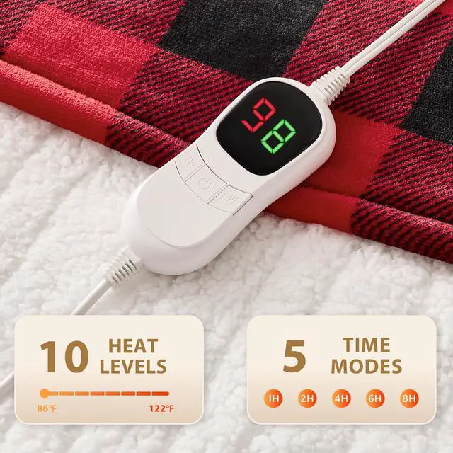 Alt view image 3 of 6 - Electric Blanket Heated Throw - 50x60 Ultra Soft Cozy Flannel Heating Blanket with 10 Fast Heat Levels 8 Hours Auto Off Over-Heated Protection ETL Certification Keep Warm in Home Office