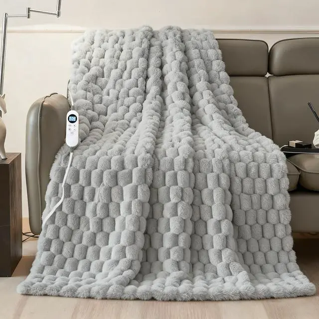 Main image of Eastsora Heated Blanket Throw 50" x 60" Soft Ribbed Faux Fur Flannel Fast Heating 12 Heat Levels 112H Timer & Overheat Protection & Auto Shut-Off & ETL FCC & Machine Washable Heated Throw