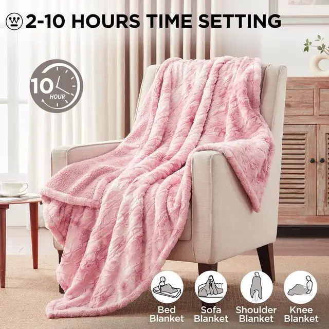 Alt view image 4 of 7 - Westinghouse Electric Throw Blanket, Faux Fur Heated Blanket with 6 Heating Levels & 2-10 Hours Auto Off, Soft Cozy Sherpa Heated Blanket Washable Blanket (50" x 60" Throw Size, Pink)