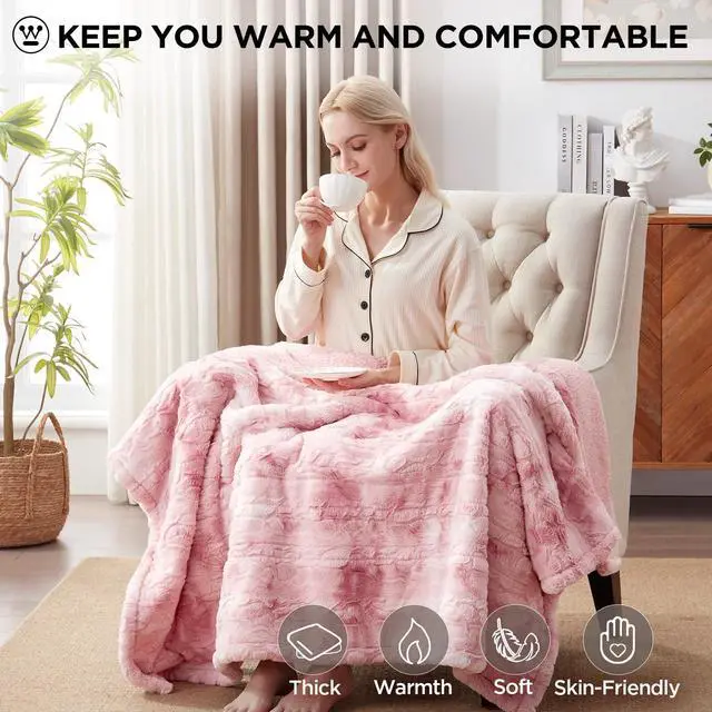 Alt view image 6 of 7 - Westinghouse Electric Throw Blanket, Faux Fur Heated Blanket with 6 Heating Levels & 2-10 Hours Auto Off, Soft Cozy Sherpa Heated Blanket Washable Blanket (50" x 60" Throw Size, Pink)