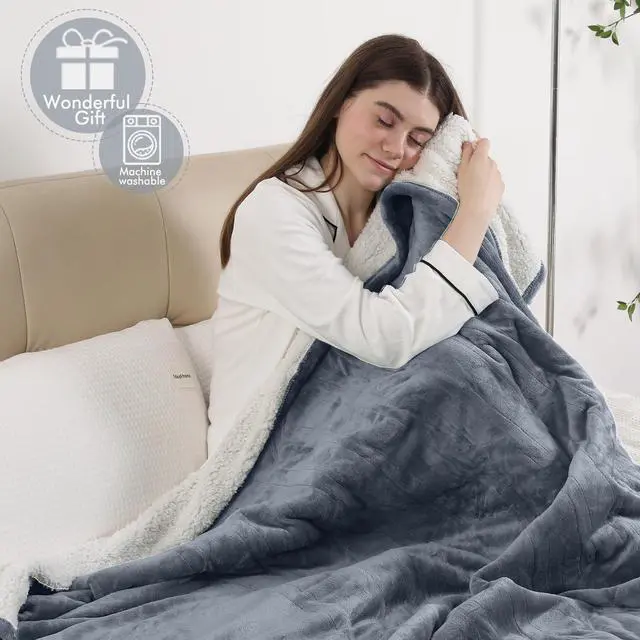 Alt view image 2 of 7 - Heated Throw Blanket, Electric Blanket Throw with 5 Heating Levels & 4 Hours Auto Off, Super Soft Flannel Sherpa Fast Heating Blanket with ETL Certified for Bedding, 50"x60", Gray
