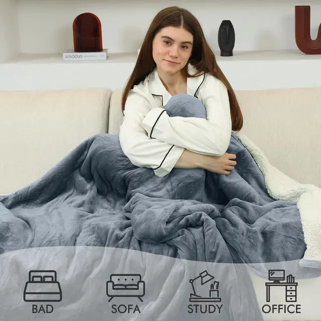 Alt view image 4 of 7 - Heated Throw Blanket, Electric Blanket Throw with 5 Heating Levels & 4 Hours Auto Off, Super Soft Flannel Sherpa Fast Heating Blanket with ETL Certified for Bedding, 50"x60", Gray