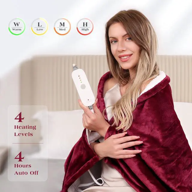 Alt view image 3 of 7 - Electric Heated Throw Blanket 50" x 60", Soft Flannel Throw Blanket with 4 Heating Levels & 4 Hours Auto Off, Machine Washable for Home Office Use