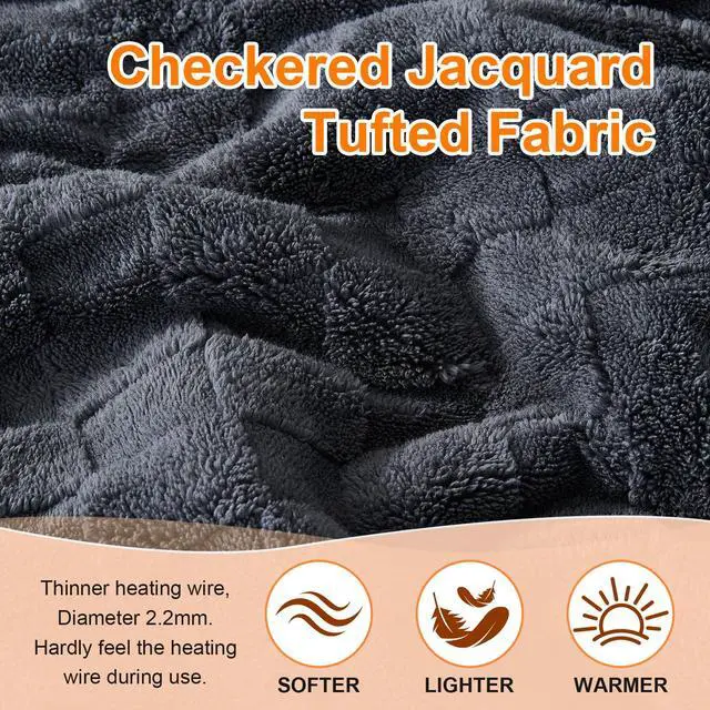 Alt view image 4 of 7 - Easthome Electric Heated Throw Blanket - Jacquard Checkered Sherpa 50"x60" Fast Heating Bed Blankets with 6 Heating Levels & 4 Hours Auto Off, Over-Heat Protection ETL, Dark Gray