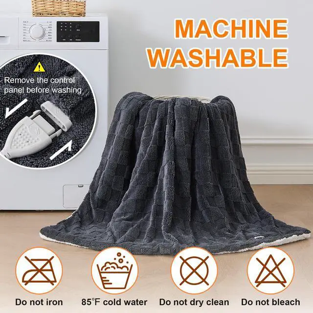 Alt view image 7 of 7 - Easthome Electric Heated Throw Blanket - Jacquard Checkered Sherpa 50"x60" Fast Heating Bed Blankets with 6 Heating Levels & 4 Hours Auto Off, Over-Heat Protection ETL, Dark Gray