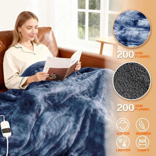 Alt view image 3 of 7 - Cushious Electric Heated Blanket Throw 50''x60''Size Faux Fur Heating Blanket 10 Heating Settings, 1-8h Timer & Overheat Protection, Machine Washable, Soft Flannel and Sherpa Full Body Warmth