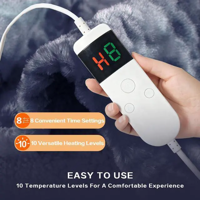 Alt view image 4 of 7 - Cushious Electric Heated Blanket Throw 50''x60''Size Faux Fur Heating Blanket 10 Heating Settings, 1-8h Timer & Overheat Protection, Machine Washable, Soft Flannel and Sherpa Full Body Warmth