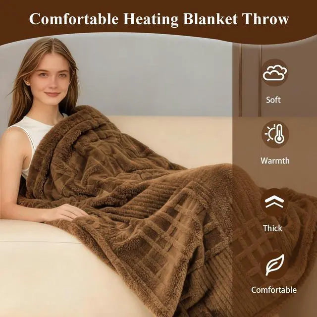 Alt view image 4 of 7 - Heated Blanket Electric,Waffle Heating Blanket with 12 Heat Levels, Fast Heating Blanket with 1-12 Timer Settings, Overheat Protection with ETL & FCC for Home Office Sofa-50"x60"