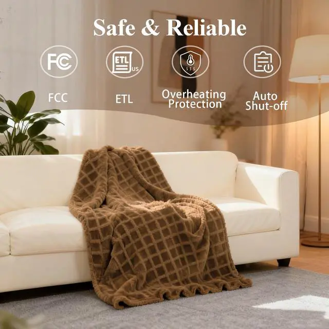 Alt view image 5 of 7 - Heated Blanket Electric,Waffle Heating Blanket with 12 Heat Levels, Fast Heating Blanket with 1-12 Timer Settings, Overheat Protection with ETL & FCC for Home Office Sofa-50"x60"
