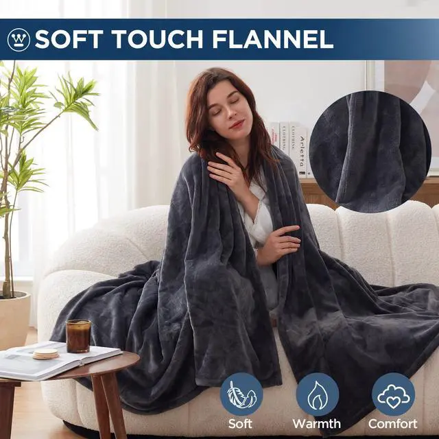 Alt view image 2 of 7 - Electric Blanket Heated Throw, Super Cozy Soft Flannel 50"" x 60"" Heated Throw with 6 Fast Heating Levels & 2-10 Auto-Off, Machine Washable, ETL&FCC Certification, Home Office Use, Grey