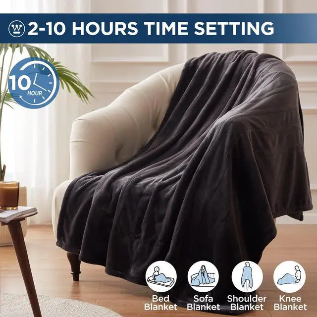 Alt view image 3 of 7 - Electric Blanket Heated Throw, Super Cozy Soft Flannel 50"" x 60"" Heated Throw with 6 Fast Heating Levels & 2-10 Auto-Off, Machine Washable, ETL&FCC Certification, Home Office Use, Grey