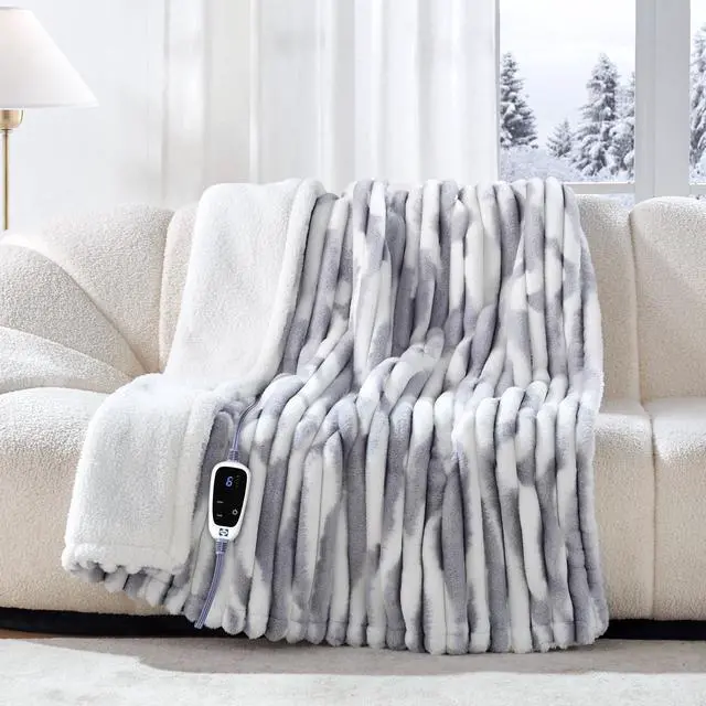 Main image of Electric Blanket Throw Size 50"*60",Super Cozy Faux Fur to Sherpa Reversible Heated Blanket Throw with 6 Heating Levels & 2-10 Hours Auto Off Overheating Protection Machine Washable,Blue White