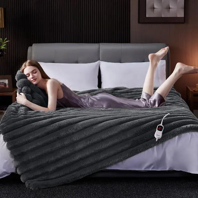 Alt view image 5 of 7 - HaloRest Heated Throw Blanket, Faux Fur Cozy Heating Blanket with Overheat Protection, 1/2/4/6/8 Hours Auto-Off 10 Heat Level, Machine Washable (50x60 Inches, Darkgrey)