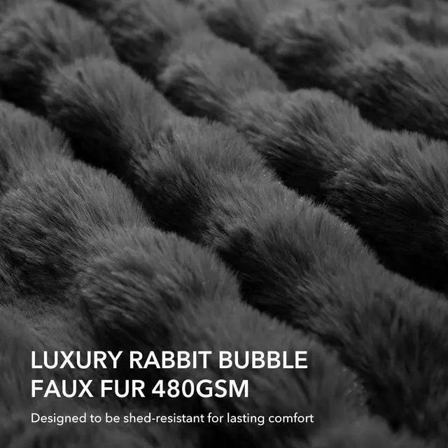 Alt view image 3 of 7 - VELLUBAM Faux Fur Heated Blanket Throw Dark Grey - Luxury Fluffy Rabbit Bubble Electric Blanket with 6 Heating Levels, 4 Time Settings, Ideal Gift for Women, Machine Washable (50"x60")