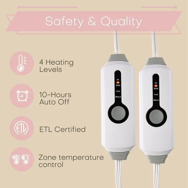 Alt view image 4 of 7 - Electric Heated Blanket Queen Size 84"x90" - Coral Fleece & Sherpa Fabric Dual-Sided, 4 Heat Settings & 10 Hours Auto Off, Soft Warming Throw for Home, Office, or Bed, Machine Washable, Light Pink