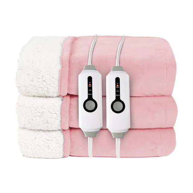 Alt view image 7 of 7 - Electric Heated Blanket Queen Size 84"x90" - Coral Fleece & Sherpa Fabric Dual-Sided, 4 Heat Settings & 10 Hours Auto Off, Soft Warming Throw for Home, Office, or Bed, Machine Washable, Light Pink