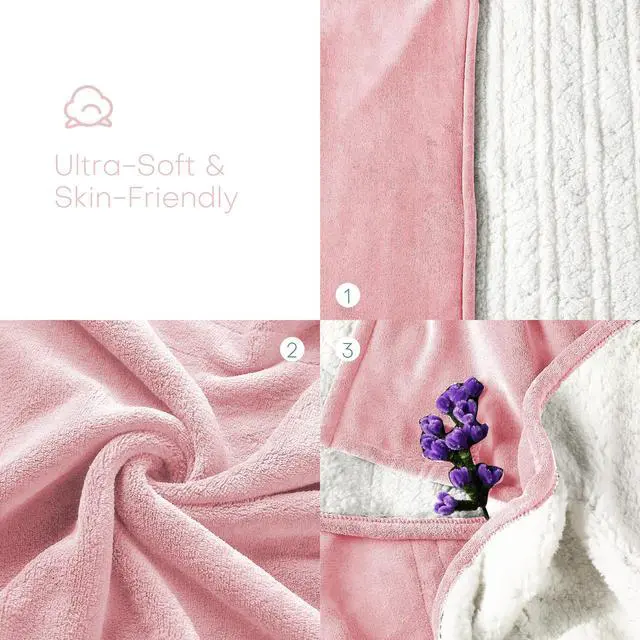 Alt view image 3 of 7 - Electric Heated Blanket Queen Size 84"x90" - Coral Fleece & Sherpa Fabric Dual-Sided, 4 Heat Settings & 10 Hours Auto Off, Soft Warming Throw for Home, Office, or Bed, Machine Washable, Light Pink