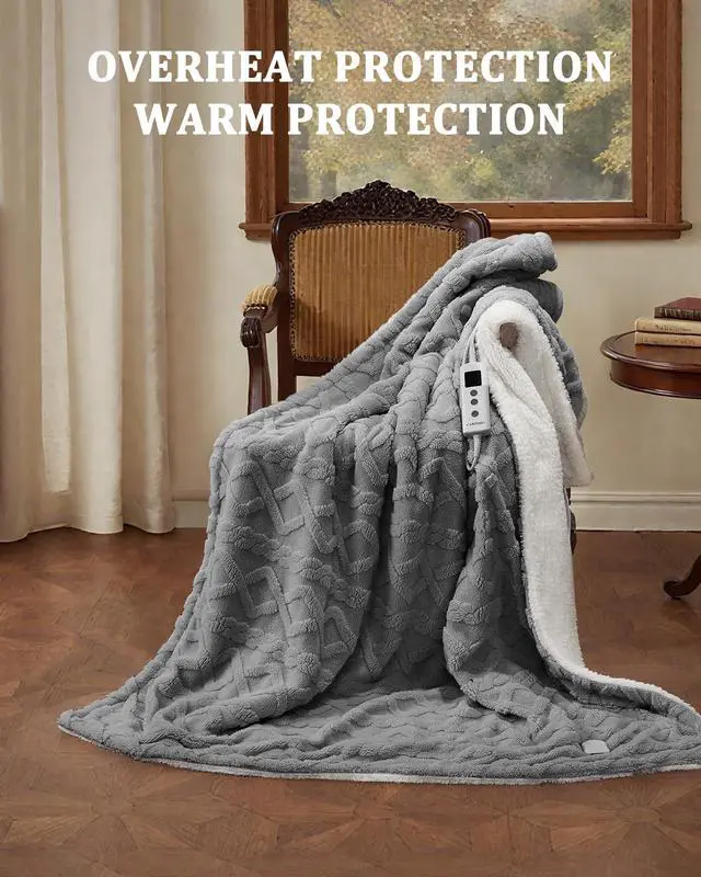 Alt view image 2 of 7 - Heated Throw Blanket - Thick Tufted Sherpa Electric Blanket Throw with 10 Heating Levels and 10 Time Settings, ETL Certified Machine Washable Fast Heating Blanket Throw 50"×60", Grey