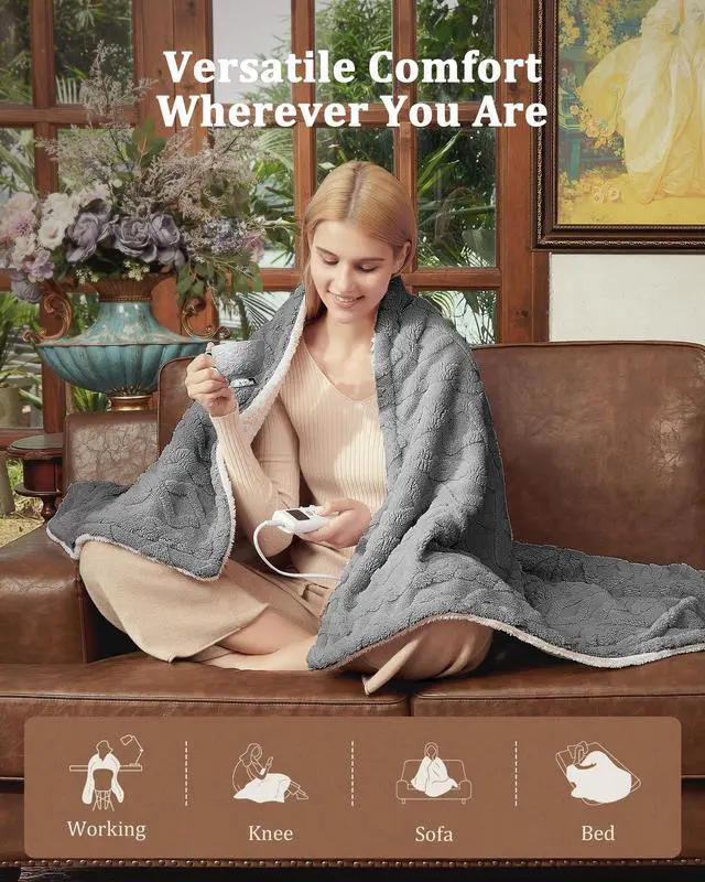 Alt view image 3 of 7 - Heated Throw Blanket - Thick Tufted Sherpa Electric Blanket Throw with 10 Heating Levels and 10 Time Settings, ETL Certified Machine Washable Fast Heating Blanket Throw 50"×60", Grey