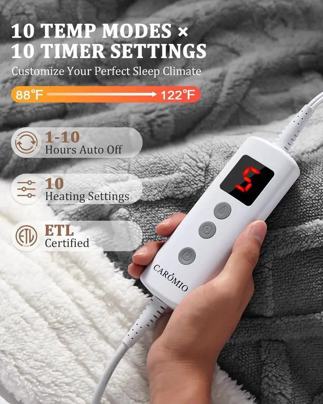 Alt view image 4 of 7 - Heated Throw Blanket - Thick Tufted Sherpa Electric Blanket Throw with 10 Heating Levels and 10 Time Settings, ETL Certified Machine Washable Fast Heating Blanket Throw 50"×60", Grey