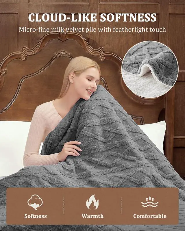 Alt view image 7 of 7 - Heated Throw Blanket - Thick Tufted Sherpa Electric Blanket Throw with 10 Heating Levels and 10 Time Settings, ETL Certified Machine Washable Fast Heating Blanket Throw 50"×60", Grey
