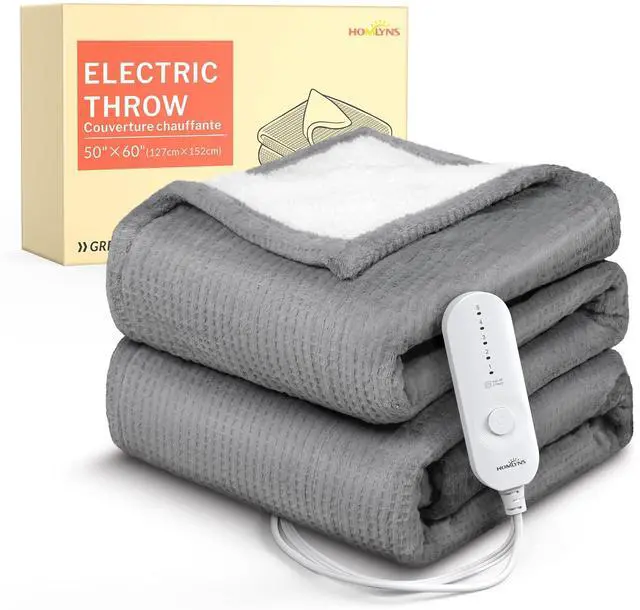 Main image of LuxeHeat Heated Blanket Throw, Soft Flannel Sherpa, Electric Blanket 5 Heat Settings, Fast Heating, Heating Throw Blanket 3 Hours Timer Auto Shut Off, Machine Washable, 50×60 Inches, Grey