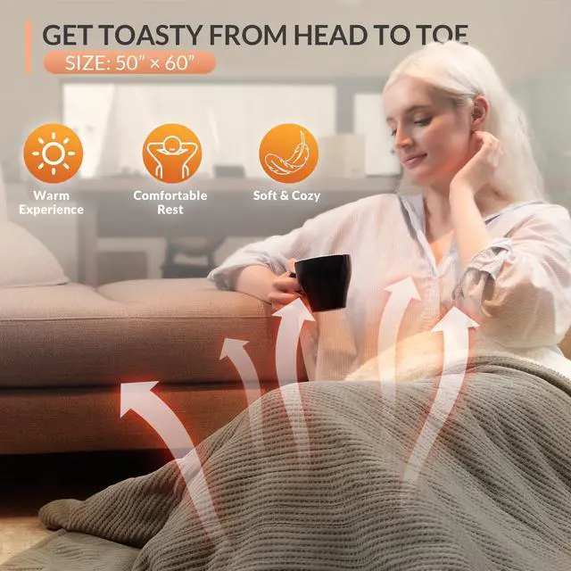 Alt view image 5 of 7 - LuxeHeat Heated Blanket Throw, Soft Flannel Sherpa, Electric Blanket 5 Heat Settings, Fast Heating, Heating Throw Blanket 3 Hours Timer Auto Shut Off, Machine Washable, 50×60 Inches, Grey