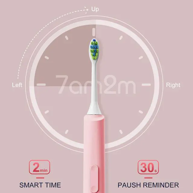Alt view image 5 of 6 - 7AM2M Sonic Electric Toothbrush, High Power Rechargeable Toothbrushes, 5 Modes with 2 Minutes Built in Smart Timer, with 4 Brush Heads for Adults and Kids, One Charge for 60 Days (Pink)