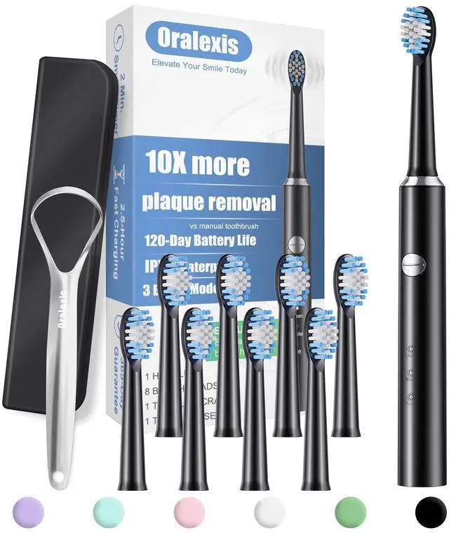 Main image of Electric Toothbrush for Adults and Kids, with 8 Brush Heads and Tongue Scraper, 2 Minute Smart Timer, One Fast Charge Last 120 Days, 40000 VPM Deep Clean, Sonic Travel Toothbrush - Black