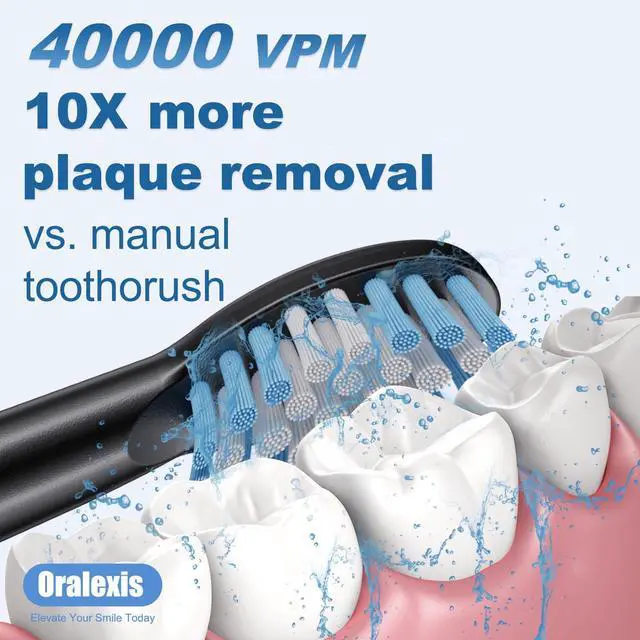 Alt view image 2 of 7 - Electric Toothbrush for Adults and Kids, with 8 Brush Heads and Tongue Scraper, 2 Minute Smart Timer, One Fast Charge Last 120 Days, 40000 VPM Deep Clean, Sonic Travel Toothbrush - Black