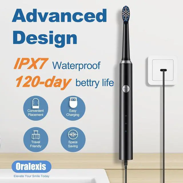 Alt view image 4 of 7 - Electric Toothbrush for Adults and Kids, with 8 Brush Heads and Tongue Scraper, 2 Minute Smart Timer, One Fast Charge Last 120 Days, 40000 VPM Deep Clean, Sonic Travel Toothbrush - Black