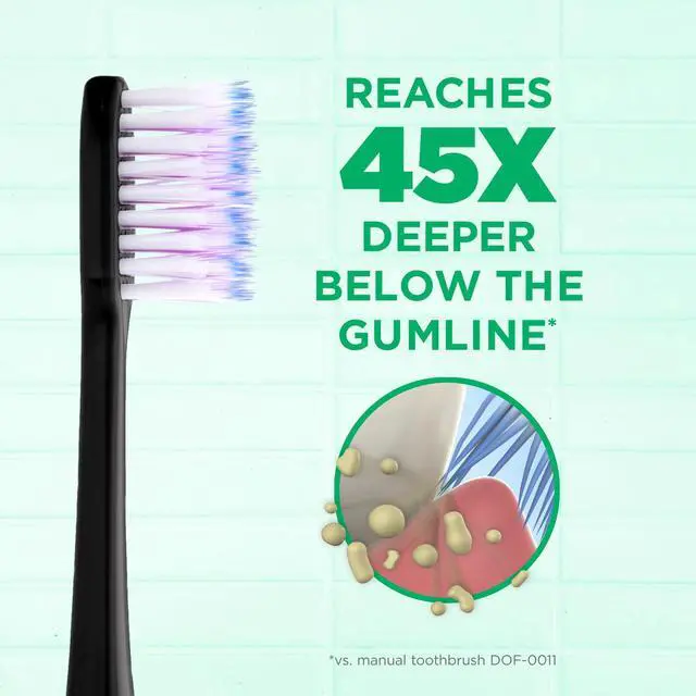 Alt view image 3 of 7 - Sonic Powered Toothbrush, Tapered Bristles Clean Below The Gumline, Bundle, Black, 1 Handle(1 Count) + 2 Refills 2 Count(Pack of 1)