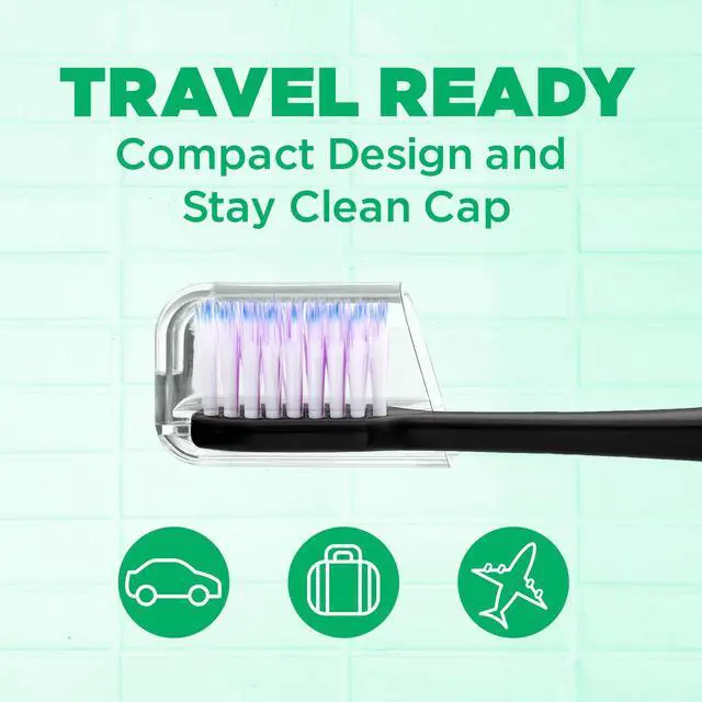 Alt view image 4 of 7 - Sonic Powered Toothbrush, Tapered Bristles Clean Below The Gumline, Bundle, Black, 1 Handle(1 Count) + 2 Refills 2 Count(Pack of 1)