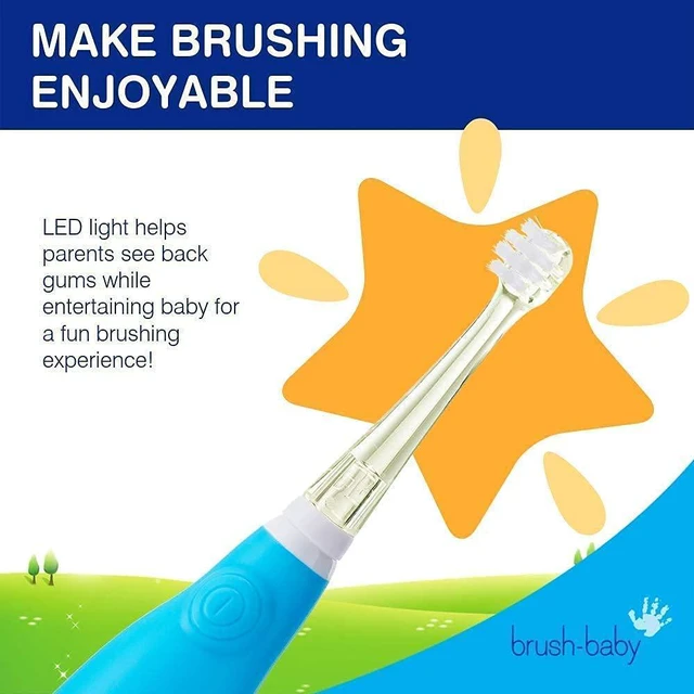 Alt view image 5 of 7 - BabySonic Blue Electric Toothbrush, 0-36 Months - Soft, Gentle Vibrating Toothbrush for Sensitive Gums & New Teeth - with LED Light & Suction Base - Baby & Toddler Brush Heads