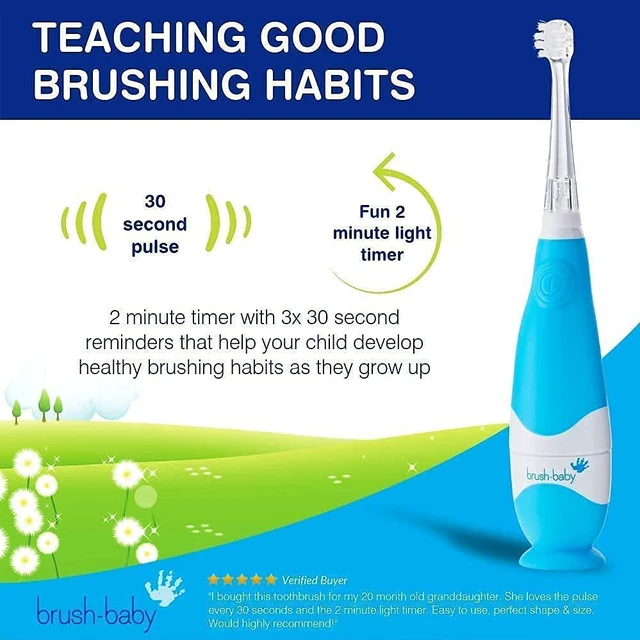 Alt view image 6 of 7 - BabySonic Blue Electric Toothbrush, 0-36 Months - Soft, Gentle Vibrating Toothbrush for Sensitive Gums & New Teeth - with LED Light & Suction Base - Baby & Toddler Brush Heads