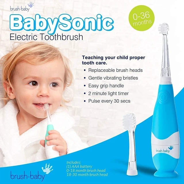 Alt view image 2 of 7 - BabySonic Blue Electric Toothbrush, 0-36 Months - Soft, Gentle Vibrating Toothbrush for Sensitive Gums & New Teeth - with LED Light & Suction Base - Baby & Toddler Brush Heads