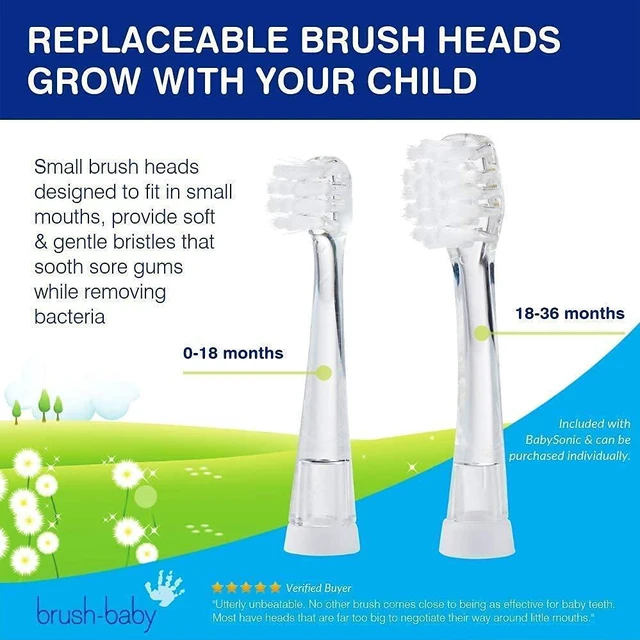 Alt view image 7 of 7 - BabySonic Blue Electric Toothbrush, 0-36 Months - Soft, Gentle Vibrating Toothbrush for Sensitive Gums & New Teeth - with LED Light & Suction Base - Baby & Toddler Brush Heads