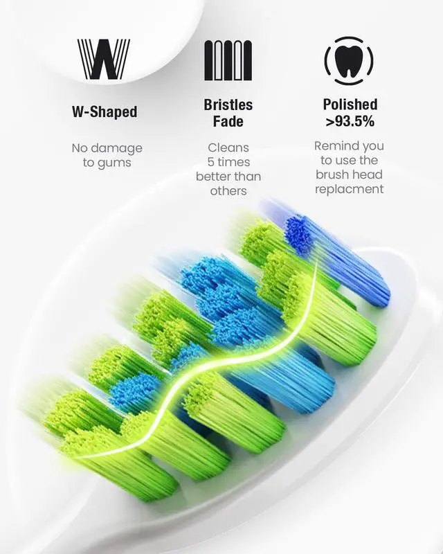 Alt view image 6 of 7 - 7AM2M Ultrasonic Electric Toothbrush with 6 Brush Heads for Adults&Kids, Type C Charging, One Charge for 120 Days, 5 Modes&40000VPM Powered Toothbrush, 2 Minutes Built in Smart Timer (Peacock Green)