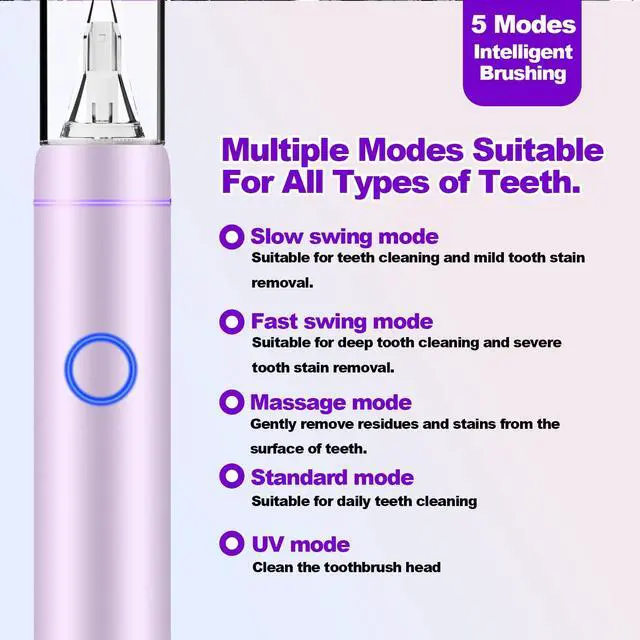 Alt view image 3 of 7 - Metal Electric Toothbrush with UV Mode, Vibration and Oscillation Electric Toothbrush for Adults, 6 Brush Heads & Travel Case & Dust Cover, 5 Modes & Built in Timer, One Charge Last 120 DayRose