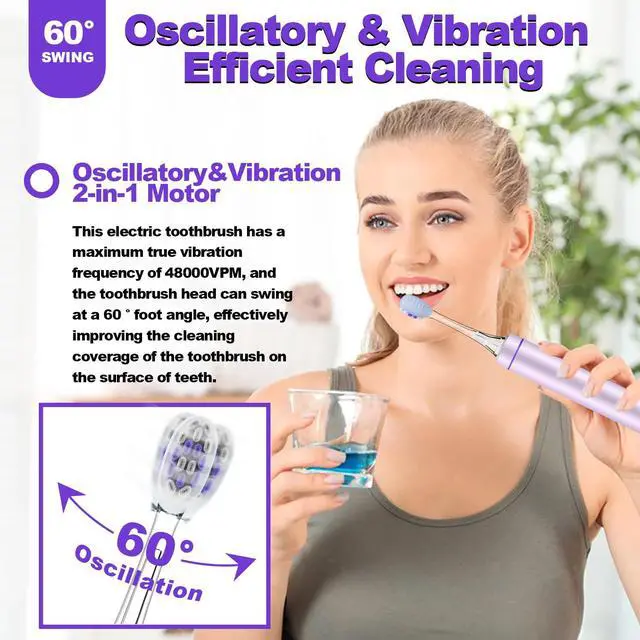 Alt view image 5 of 7 - Metal Electric Toothbrush with UV Mode, Vibration and Oscillation Electric Toothbrush for Adults, 6 Brush Heads & Travel Case & Dust Cover, 5 Modes & Built in Timer, One Charge Last 120 DayRose