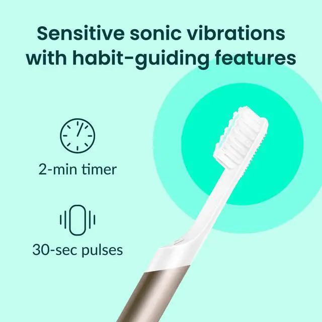 Alt view image 2 of 7 - Metal Sonic Electric Toothbrush for Adults - Time Travel & Soft Bristles with Travel Case & Replacement Brush Head - 3 Month Battery Life, Dawn Peach Gold
