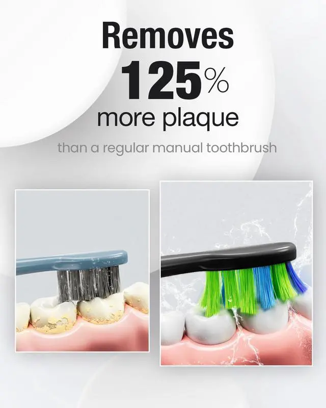 Alt view image 2 of 7 - 7AM2M Ultrasonic Electric Toothbrush with 6 Brush Heads for Adults&Kids, Type C Rechargeable, One Charge for 120 Days, 5 Modes&40000VPM Powered Toothbrush, 2 Minutes Built in Smart Timer (Black)