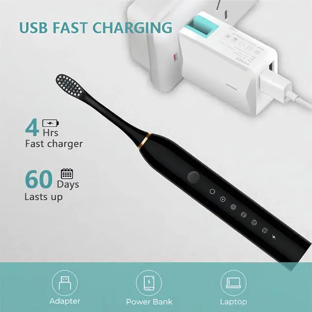 Alt view image 6 of 7 - 2024 Upgraded Electric Toothbrush for Teen Boys Girls USB Rechargeable Sonic Toothbrush with 8 Brush Heads 42000 VPM Whitening 6 Cleaning Modes 2 Min Smart Timer 60 Days Endurance (White)