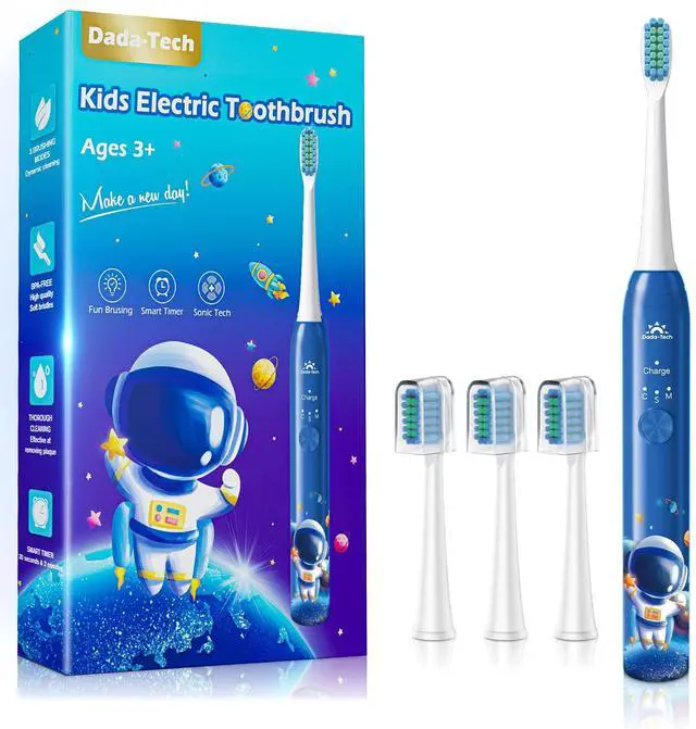 Main image of Electric Toothbrush Kids Age 3-5-7-8-12 Year Old, Childrens Electric Toothbrush Rechargeable with Timer 3 Modes 4 Vibrating Heads Habit Stickers 31000VPM Boys Electric Tooth brush (Astronaut Blue)