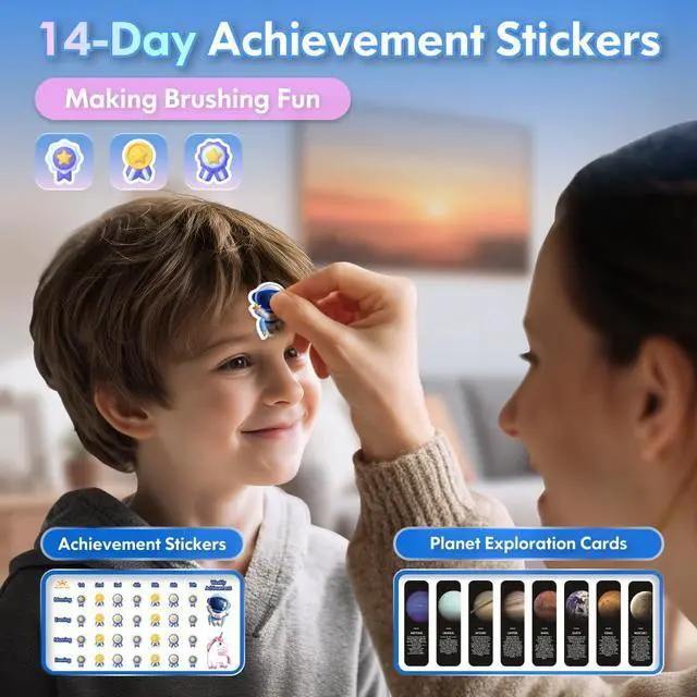 Alt view image 6 of 7 - Electric Toothbrush Kids Age 3-5-7-8-12 Year Old, Childrens Electric Toothbrush Rechargeable with Timer 3 Modes 4 Vibrating Heads Habit Stickers 31000VPM Boys Electric Tooth brush (Astronaut Blue)