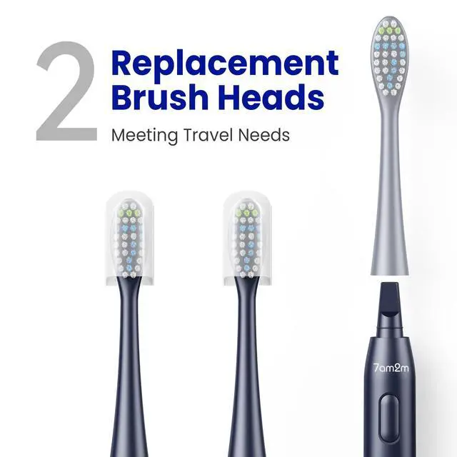 Alt view image 3 of 7 - 7AM2M Sonic Electric Toothbrush for Adults & Kids, with Travel Case&2 Brush Heads, 1 Charge for 90 Days, Type-C Rechargeable Sonic Toothbrush, Compact Design for Daily/Travel Use - Navy